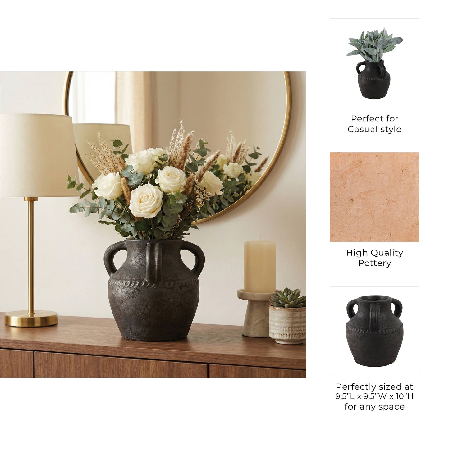 Ceramic Rustic Textured Triple Handle Vase