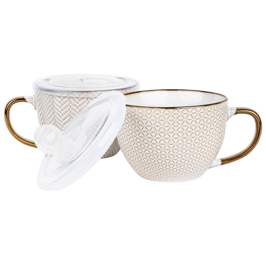 Kook Ceramic Soup Mugs with Lids, 18 oz