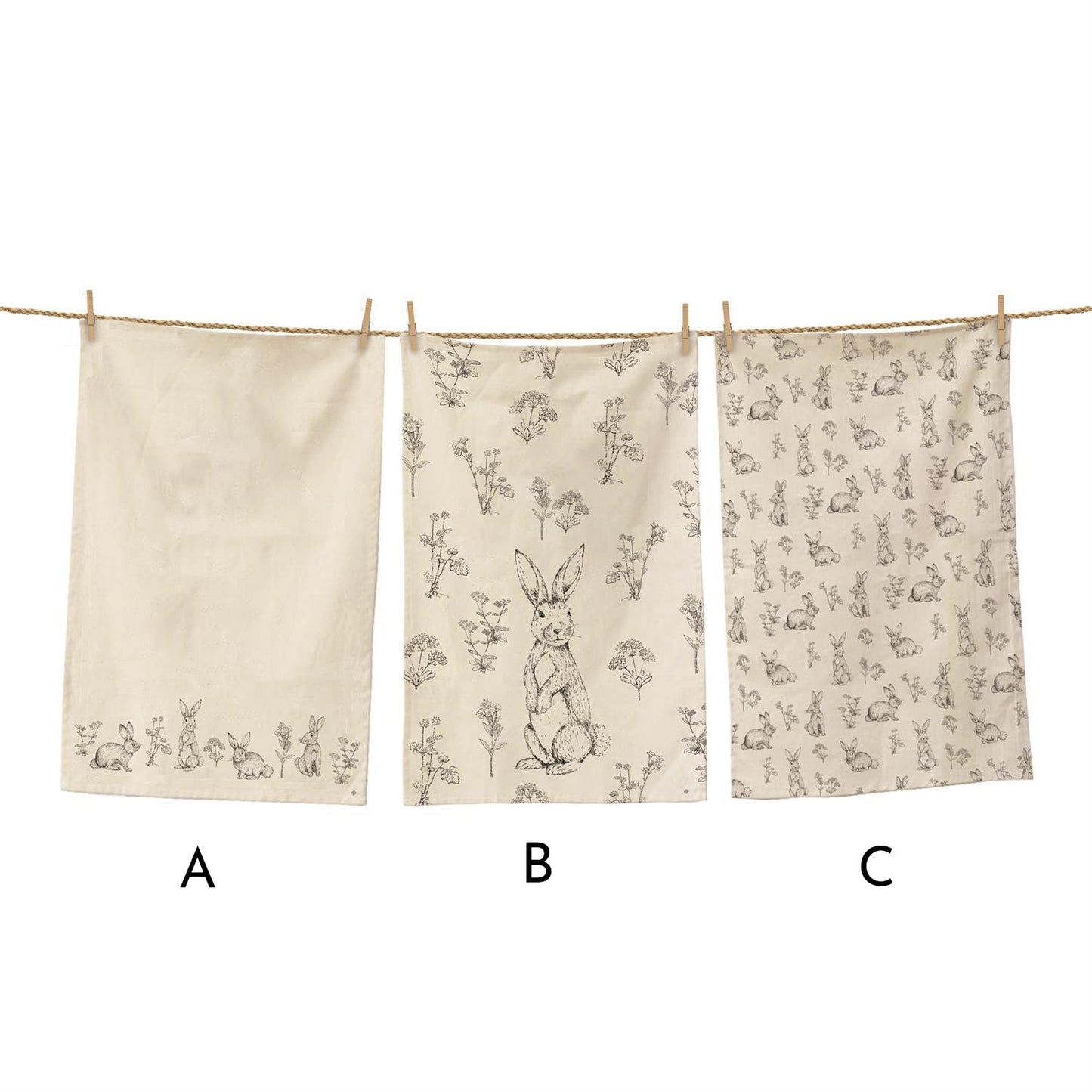 Rabbit and Wildflowers Tea Towels