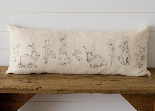 Rabbit and Wildflowers Lumbar Pillow