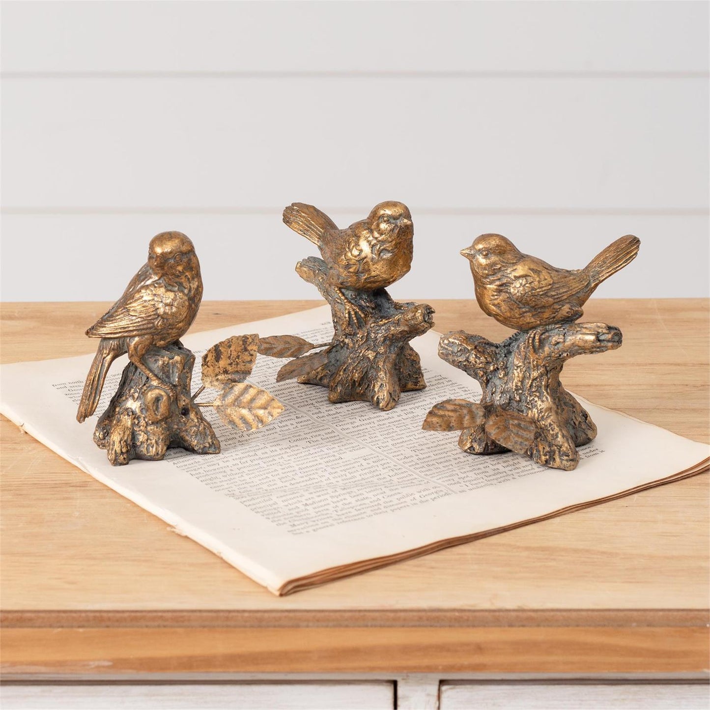 Antiqued Golden Bird Figurines