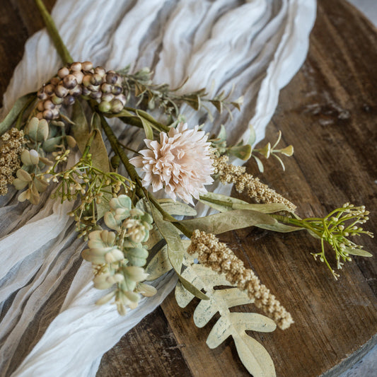 Cream Pom Pom & Foliage Spray