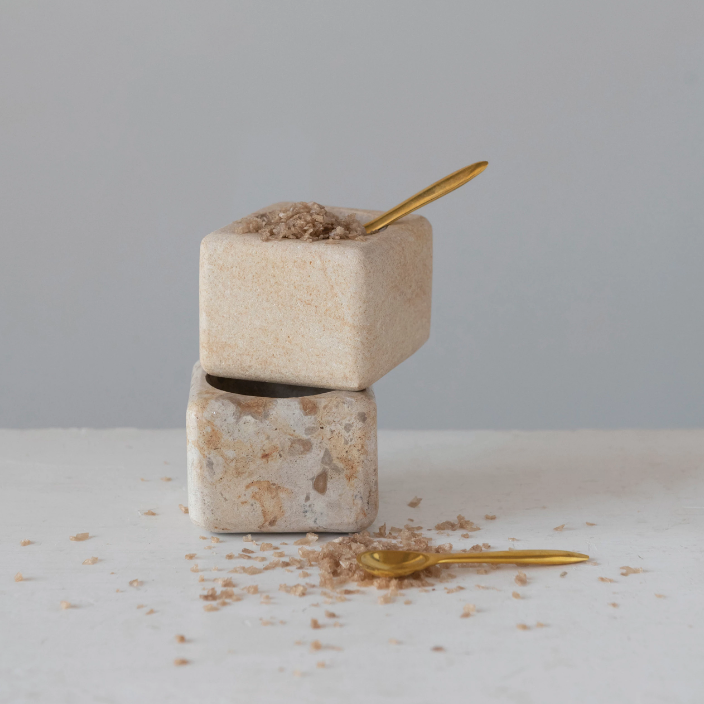 Sandstone Pinch Pot w/ Brass Spoon