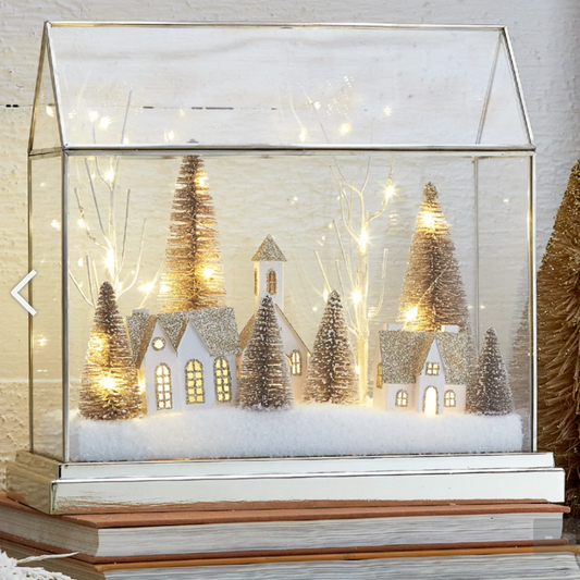 Lighted Snowy Village Terrarium