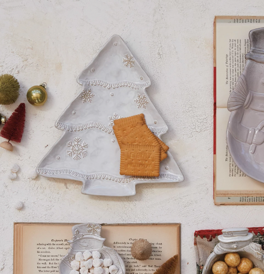 Tree Shape Plate w/Snowflakes