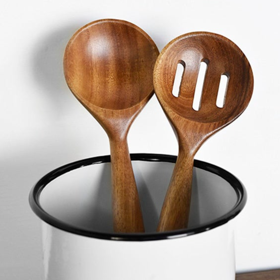 Slotted + Solid Wood Spoon Set