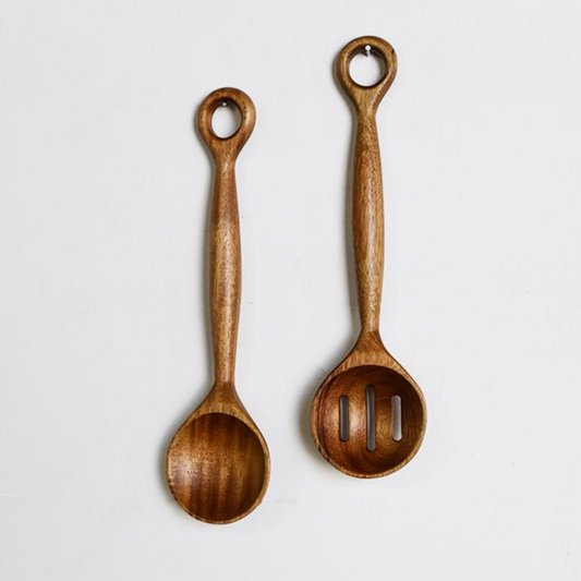 Slotted + Solid Wood Spoon Set