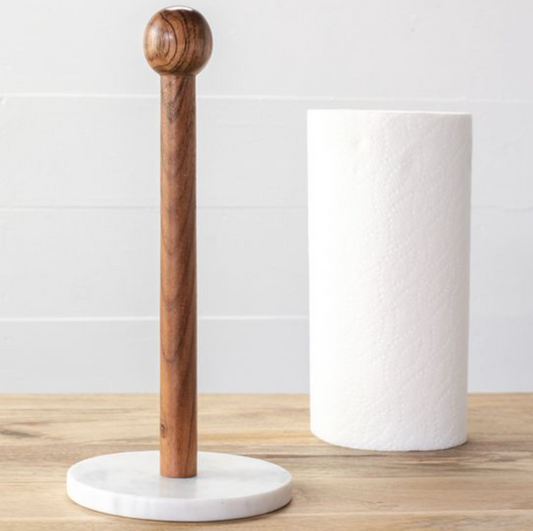 Marble and Wood Paper Towel Holder