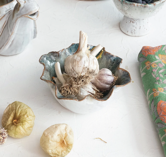 Blue Stoneware Ruffled Bowl