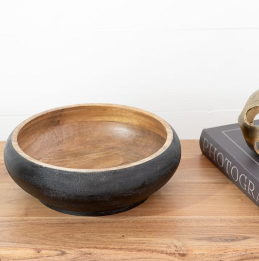 BLK TEXTURED WOOD BOWL