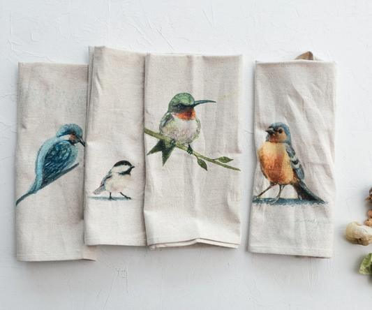Bird Printed Linen Tea Towel