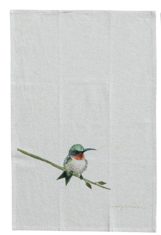 Bird Printed Linen Tea Towel