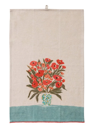 Flowers and Pom Pom Tea Towel