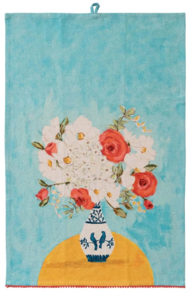 Flowers and Pom Pom Tea Towel