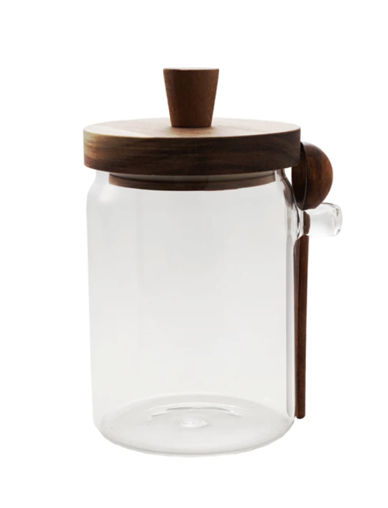Glass Canister with Wood Lid & Spoon