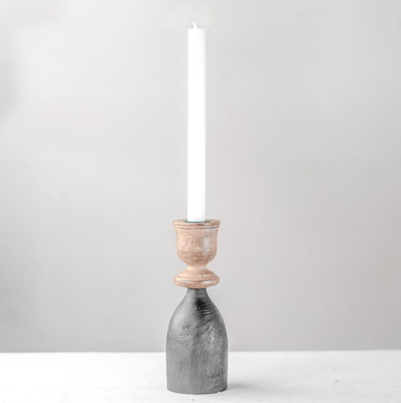 Black and Wood Candle Holder