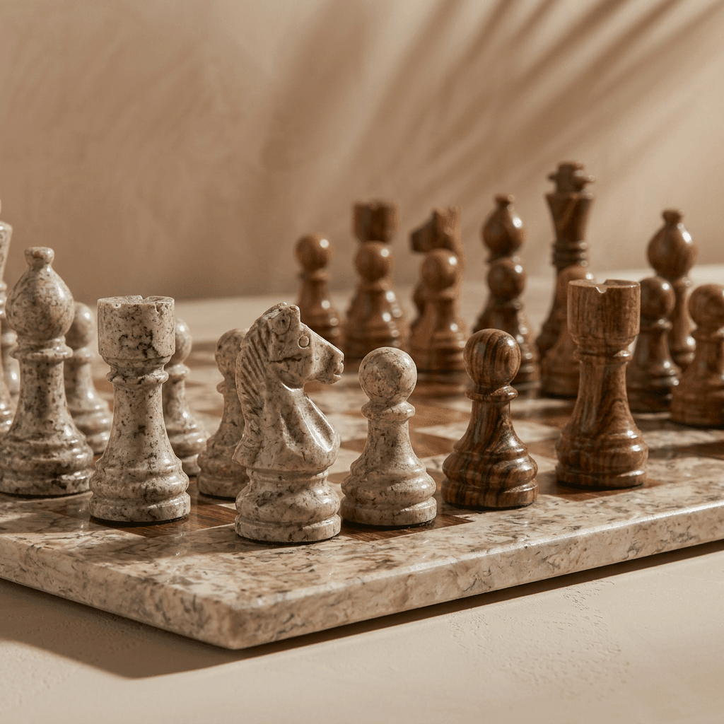 Marble Chess Set with Storage Case - Coffee and Brown