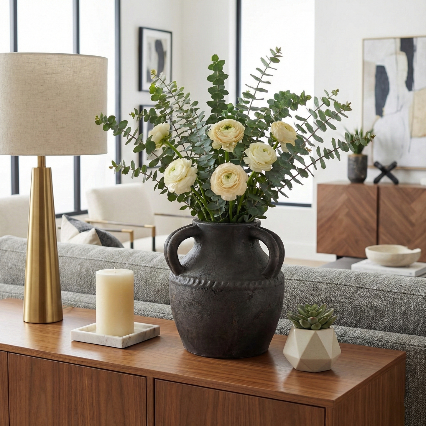 Ceramic Rustic Textured Triple Handle Vase