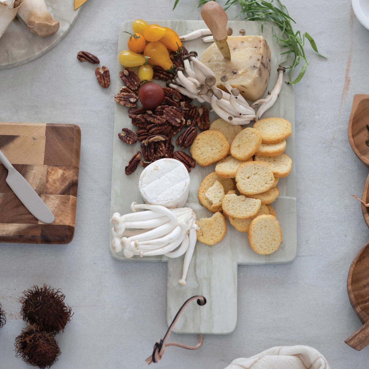 Marble Cheese/Cutting Board with Leather Tie and Handle