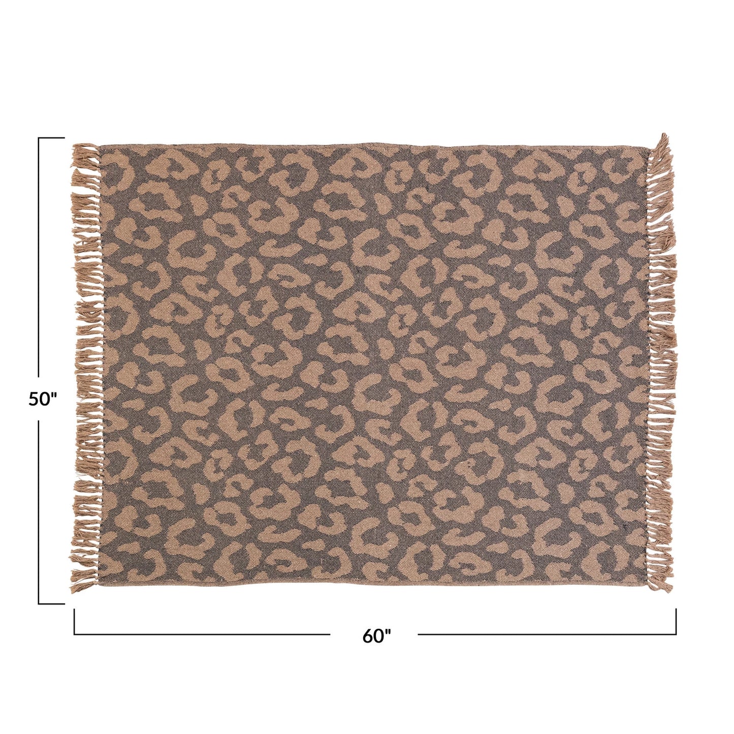 60"L x 50"W Woven Recycled Cotton Blend Leopard Print Throw w/ Fringe | Black & Tan