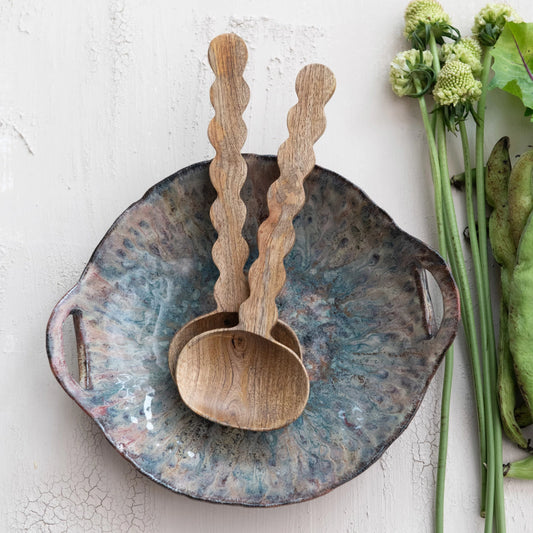 Blue Stoneware Bowl w/Handles