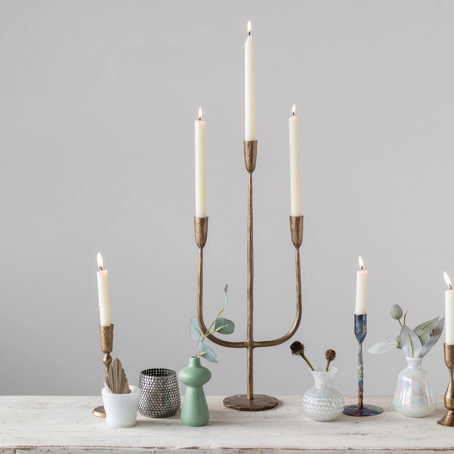 Hand-Forged Metal Candelabra with Antique Finish