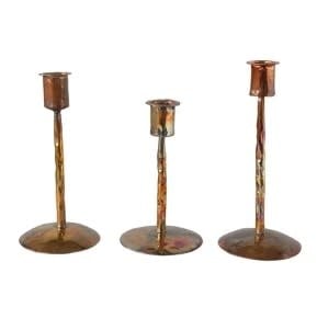 Metal Taper Candle Holders, Burnt Copper Finish- S/3 | Candle Holders | Sunday Night Dinner