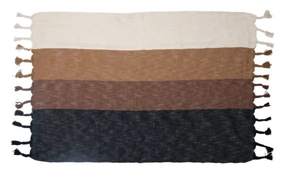 60"L x 50"W Woven Cotton Striped Throw w/ Tassels, Multi Color | Textiles | Sunday Night Dinner
