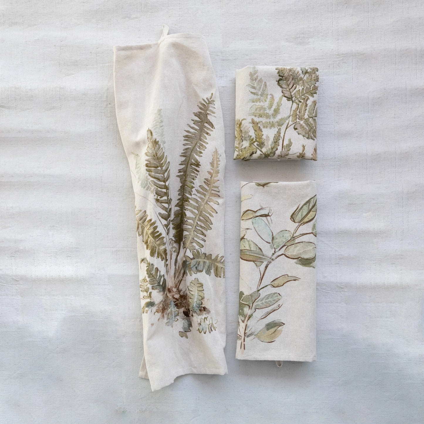 Cotton & Linen Printed Tea Towel w/ Botanical Print