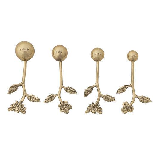 Cast Aluminum Measuring Spoons with Leaf & Flower Handles, Set of 4
