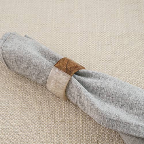 Split Mango Wood & White Round Napkin Ring