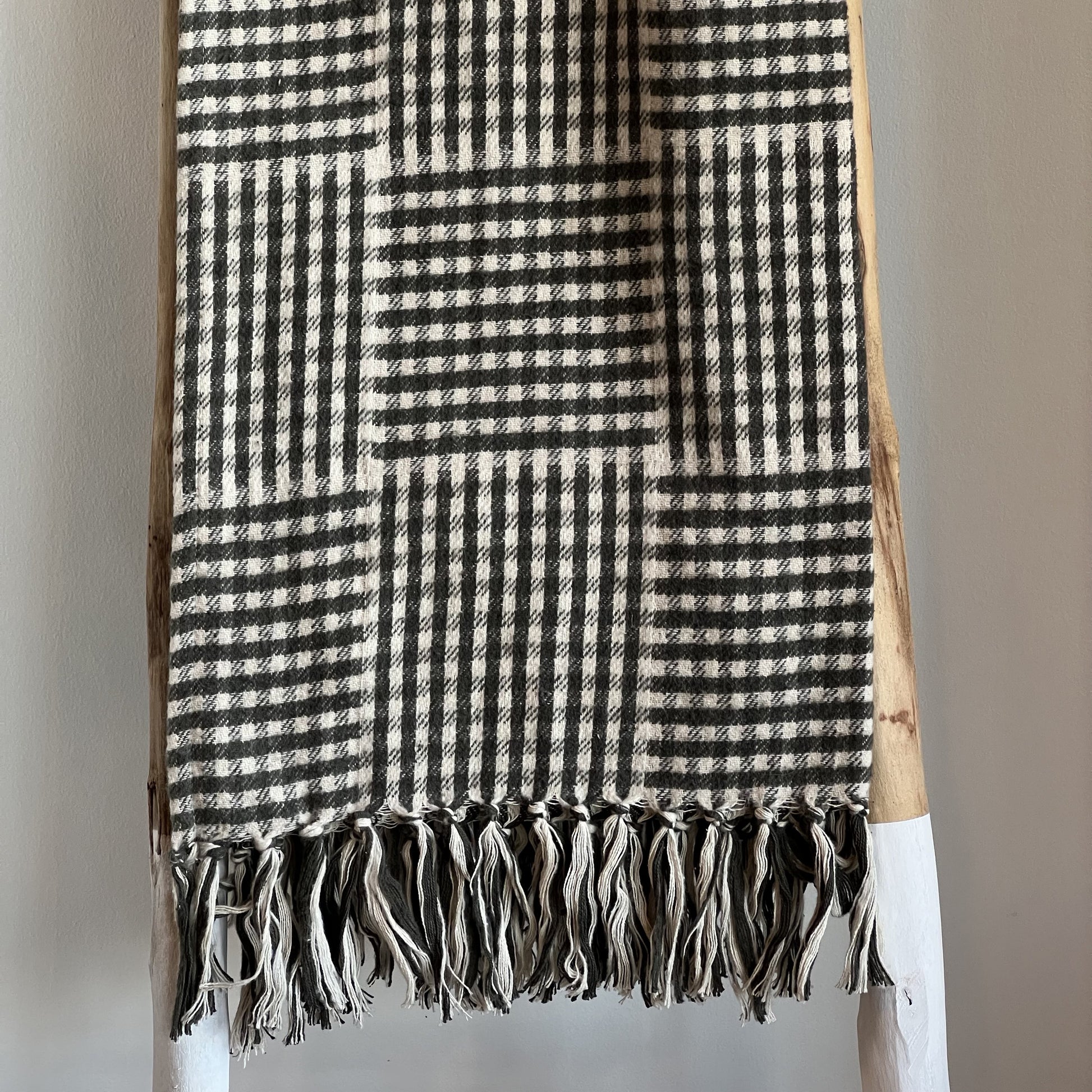 60"L x 50"W Cotton Flannel Throw w/ Gingham Pattern & Fringe, Black & White | Textiles | Sunday Night Dinner |  | 