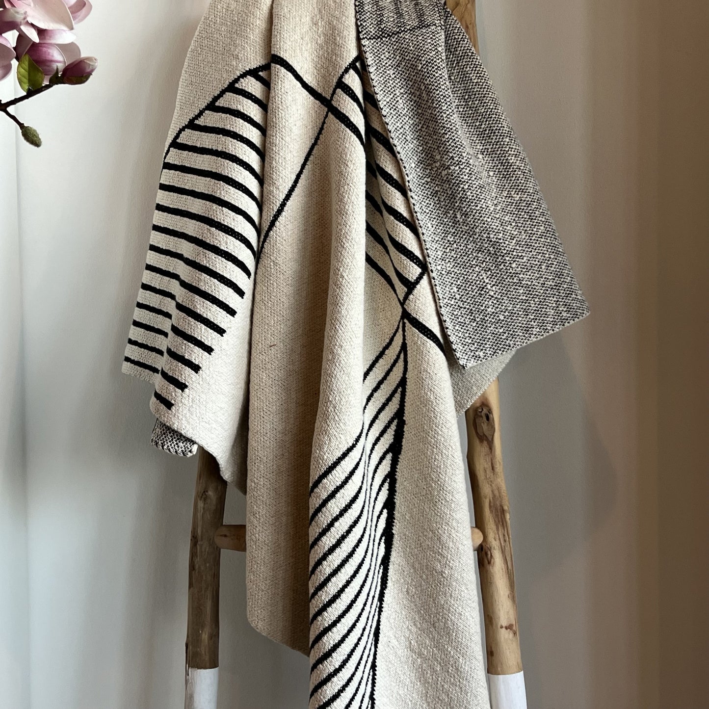 Cotton Knit Throw w/ Pattern, Cream & Black | Textiles | Sunday Night Dinner |  | 