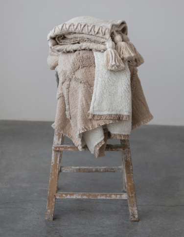 Cotton Blend Tufted Throw w/ Pattern, Fringe & Sherpa Back | Textiles | Sunday Night Dinner