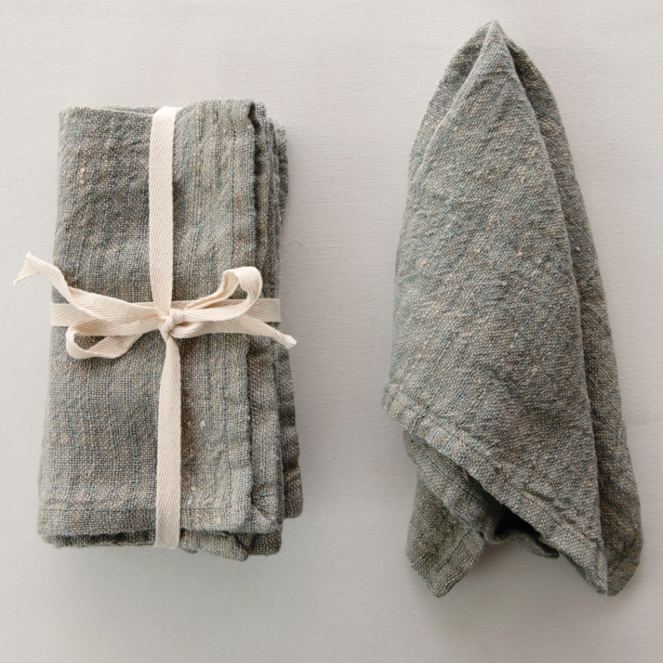 18" Square Woven Striped Linen Napkin-Blue | Textiles | Sunday Night Dinner |  | 