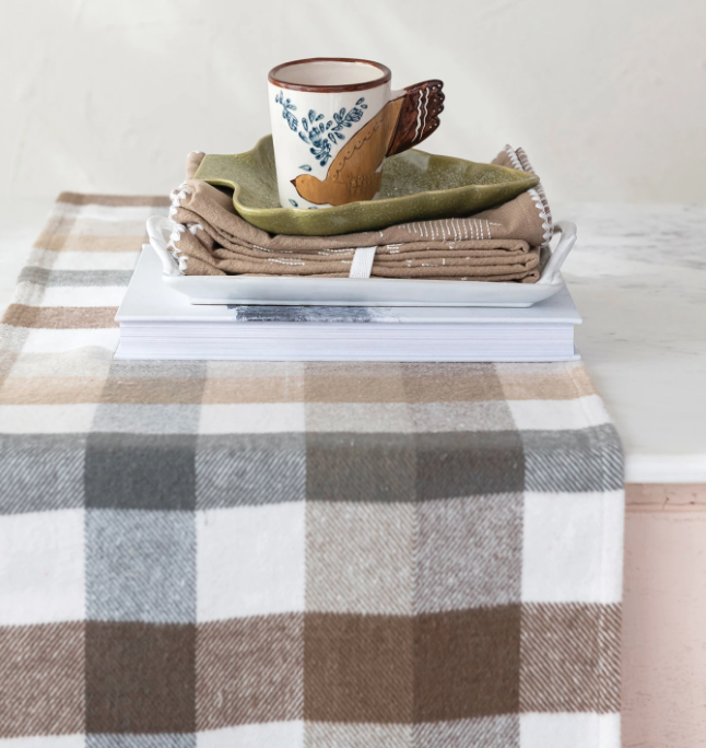 72" Brushed Cotton Flannel Table Runner w/ Fringe, Multi Color Plaid | Textiles | Sunday Night Dinner |  | 