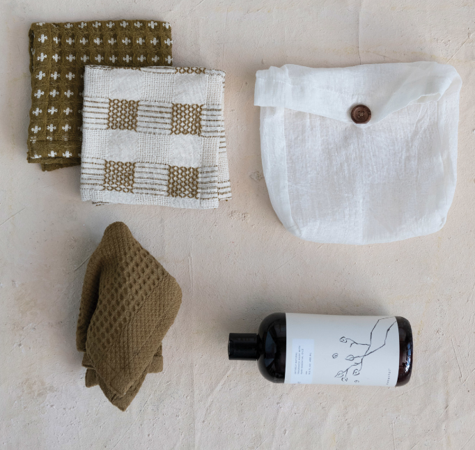 Woven Cotton Dish Cloths w/ Loop, Set of 3 in Muslin Bag | Textiles | Sunday Night Dinner |  | 