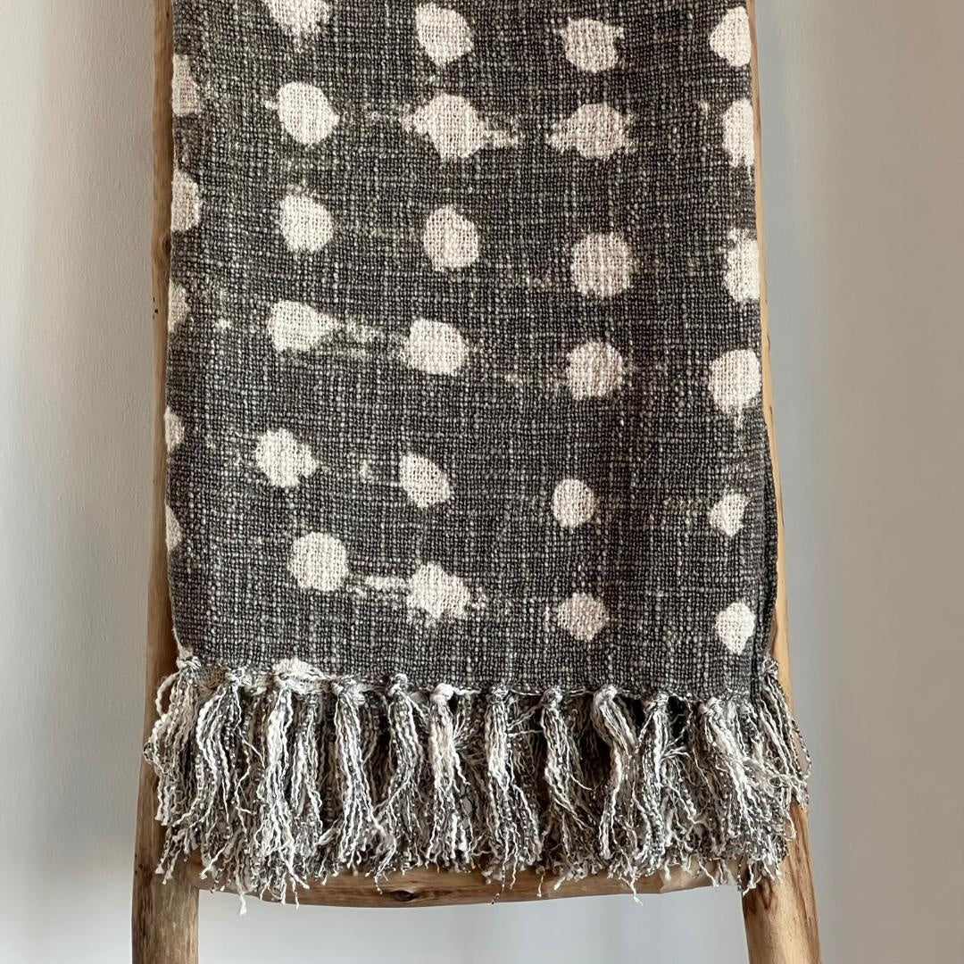 60"L x 50"W Cotton Slub Polka Dot Throw, Charcoa | Textiles | Sunday Night Dinner |  | 