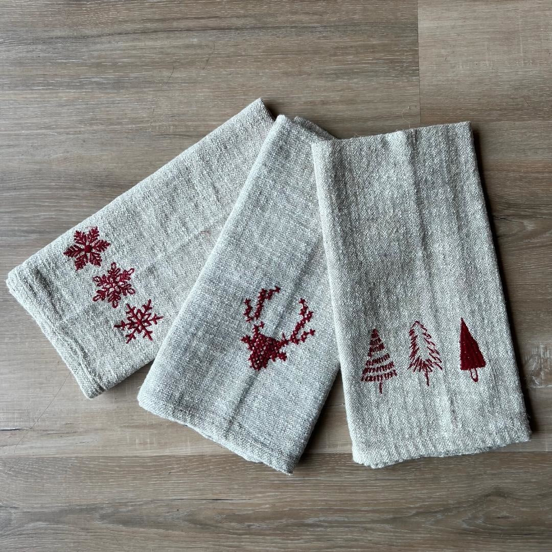 Linen & Cotton Embroidered Tea Towel | Holiday | Sunday Night Dinner |  | 