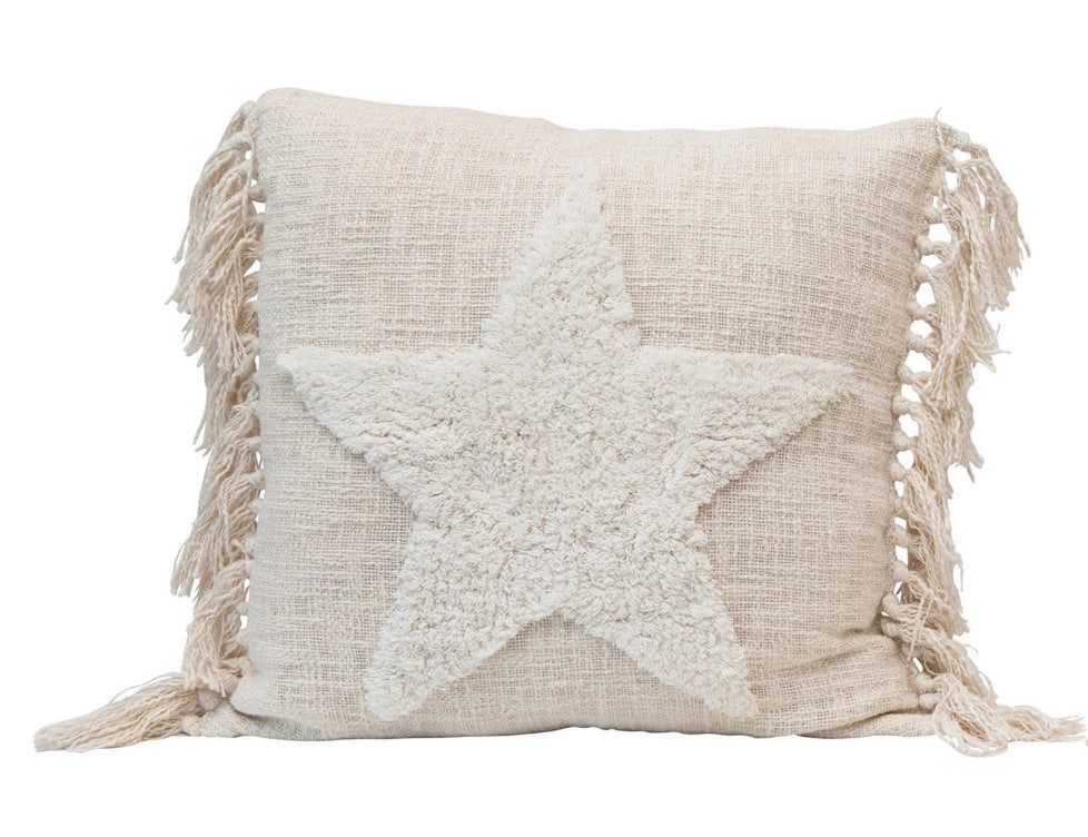20" Blend Punch Hook Pillow with Tassels Star