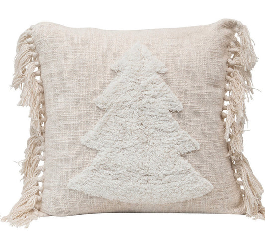 20" Blend Punch Hook Pillow with Tassels Tree