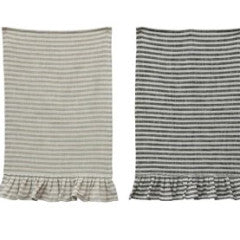 Cotton Striped Tea Towel w/ Ruffle