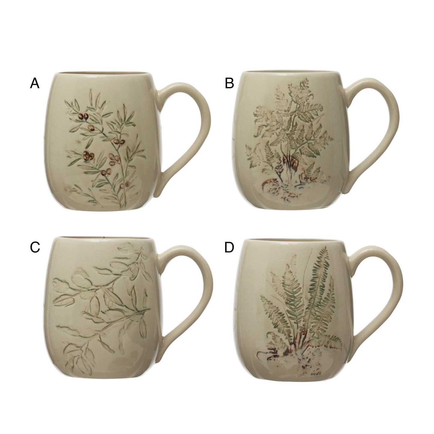 16 oz. Debossed Stoneware Mug w/ Botanical Print